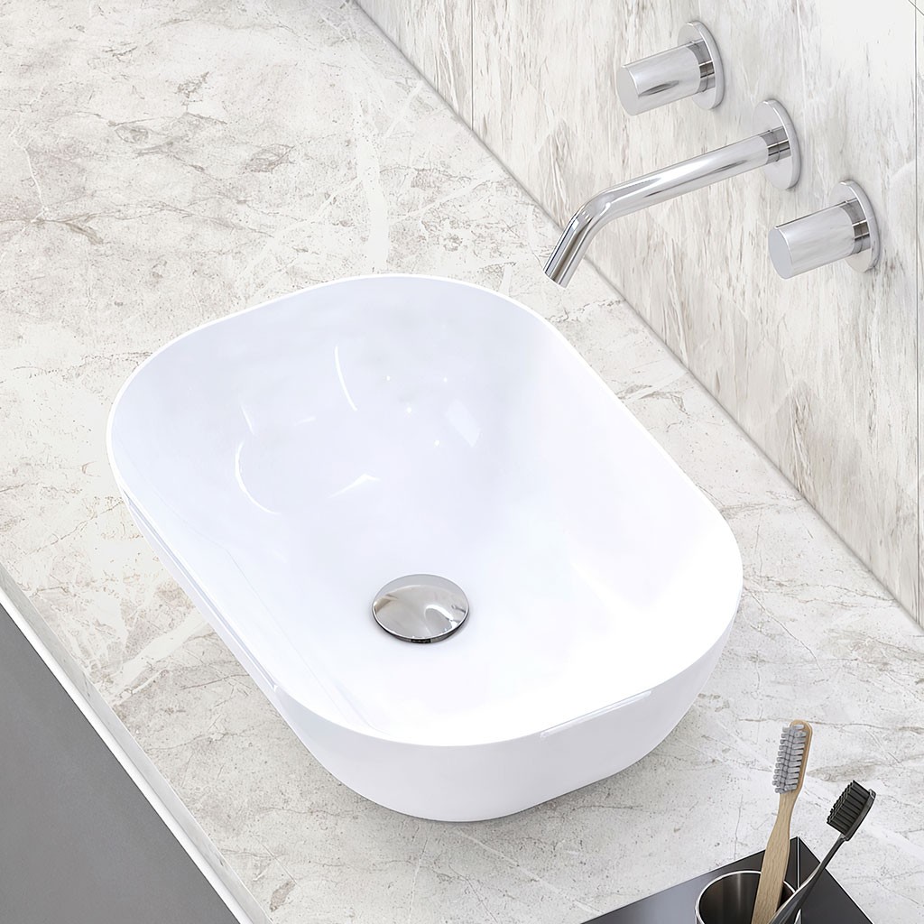 Sumiko - Vasque arrondie céramique blanc - VSQRECCERBL  Sumiko - Vasque arrondie céramique blanc - VSQRECCERBL